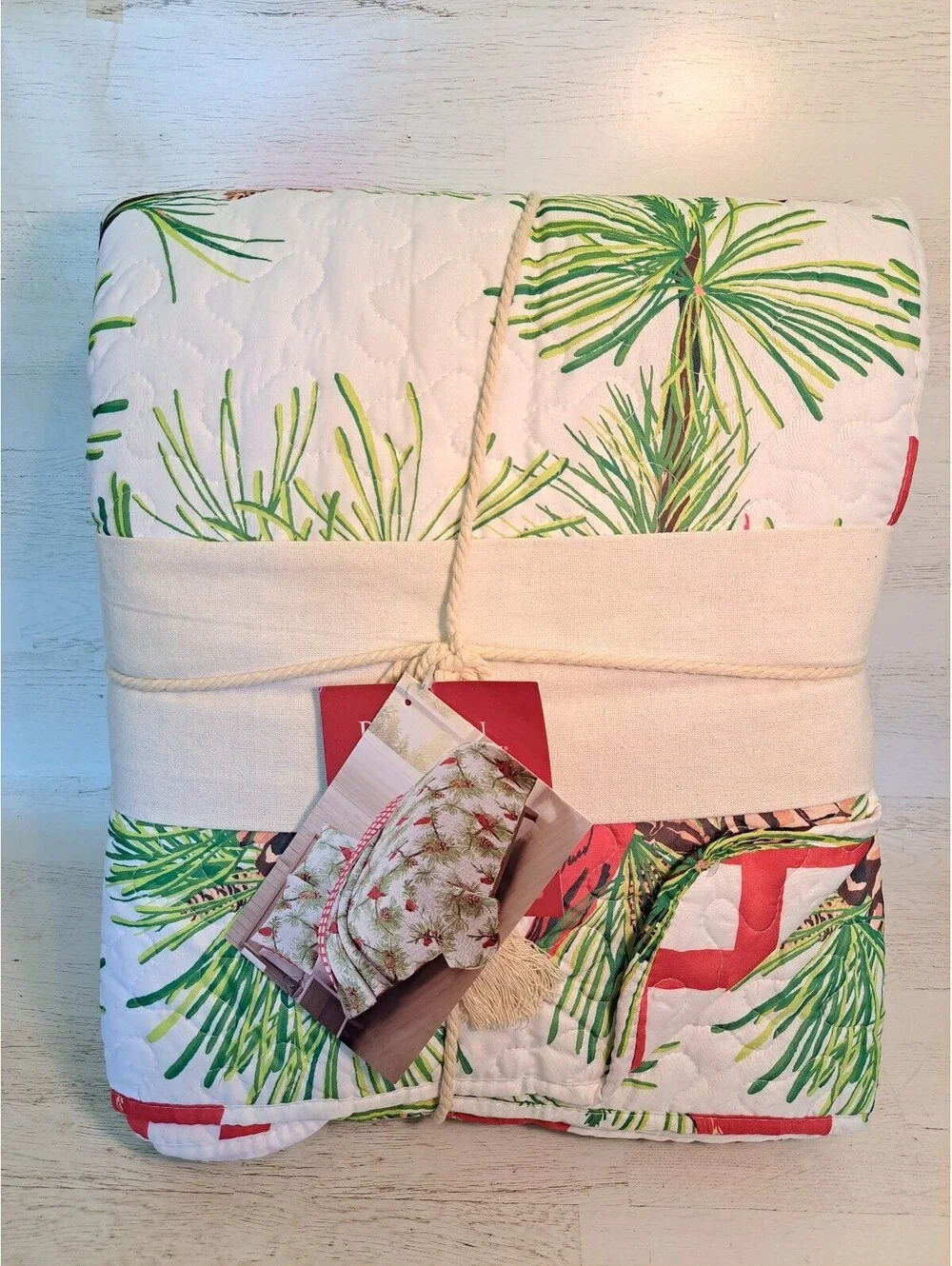 Cardinal Bird Pine Cones Tree 3 Piece Winter Seasonal Farmhouse King Quit Rustic
